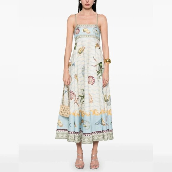Alemais Bath House Seashell Print Linen Maxi Dress
